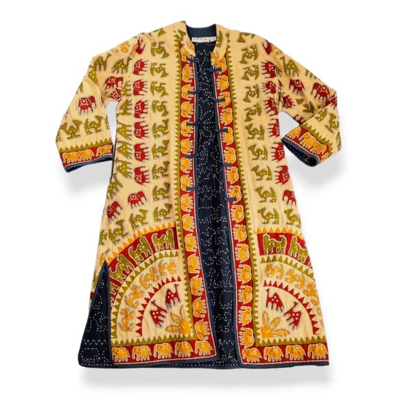 Sold-vintage boho batik long-line patchwork quilted coat - Picture 8 of 9